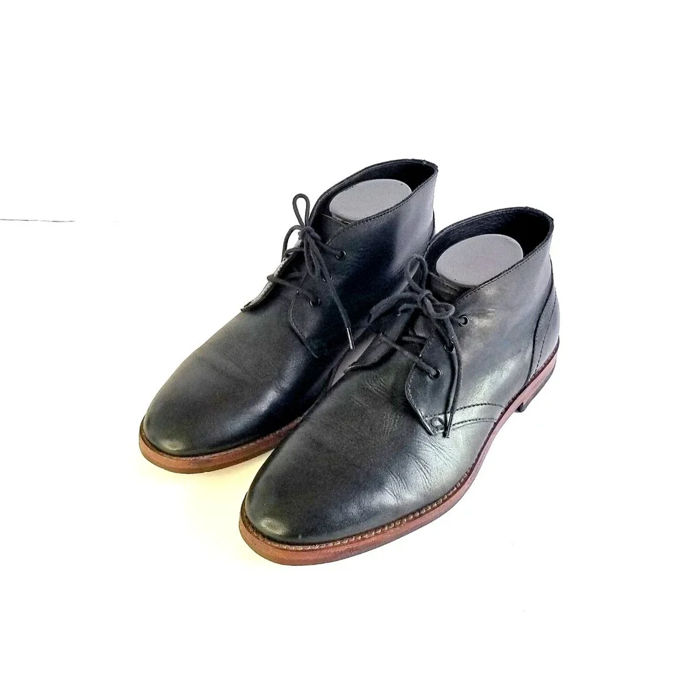H BY HUDSON Men's Houghton II Leather Chukka Boots Black Sz 41 Lace Up